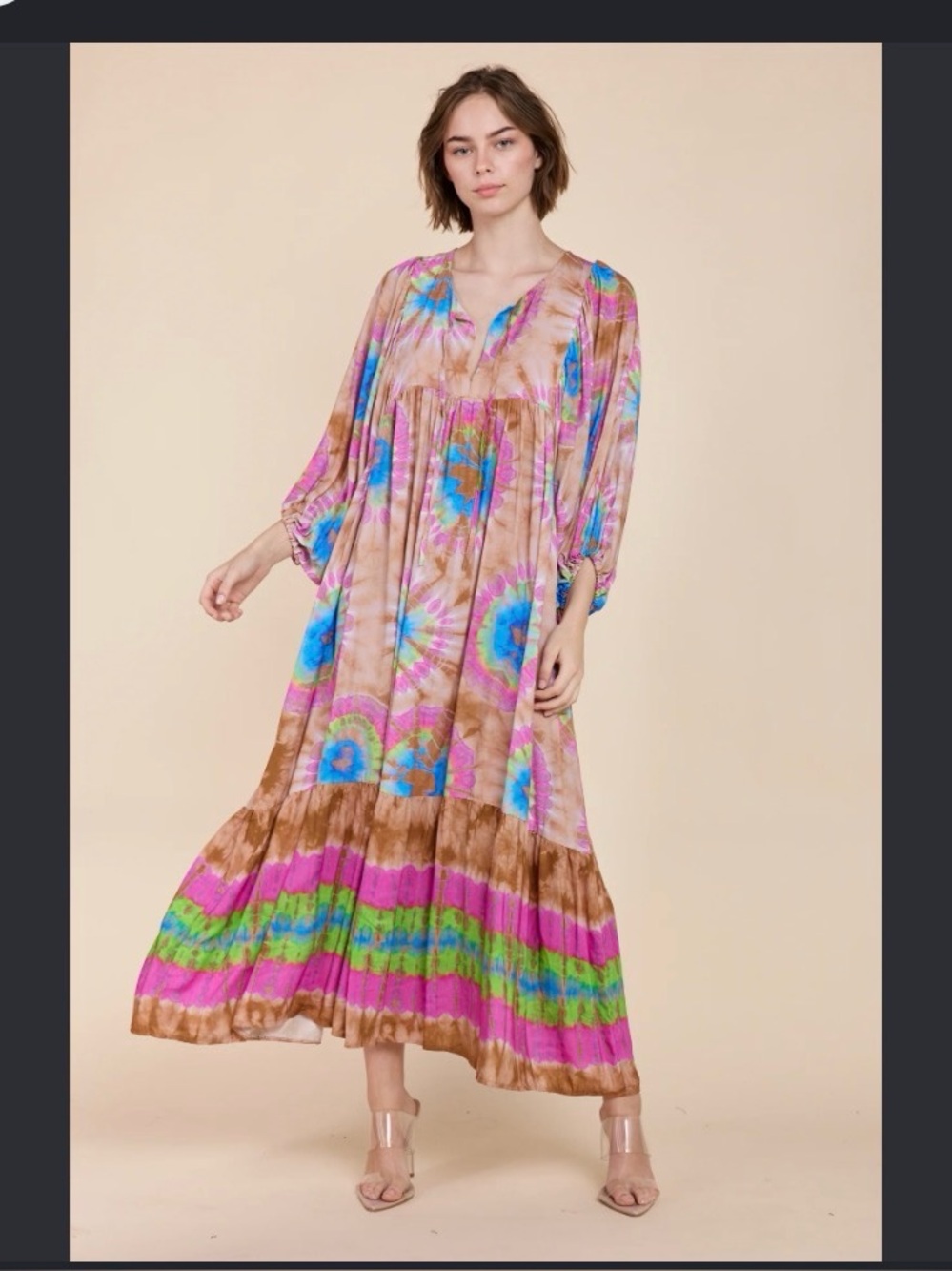 Sofia Made in Italy Anastasia Flowy Maxi Dress Bohemian Tie Dye OS NWT